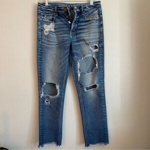 Women’s American Eagle outfitters button fly destroyed crop stretch loose fit 4